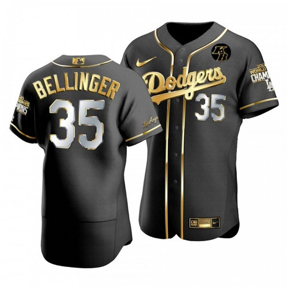 Men's Los Angeles Dodgers #35 Cody Bellinger 2020 World Series Champions Black Golden Sttiched MLB Jersey